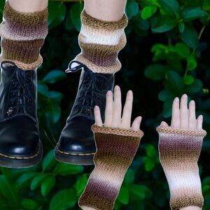 Handmade Earthy Knit Fingerless Gloves Arm Warmers or Leg Warmers Slouchy Ombre